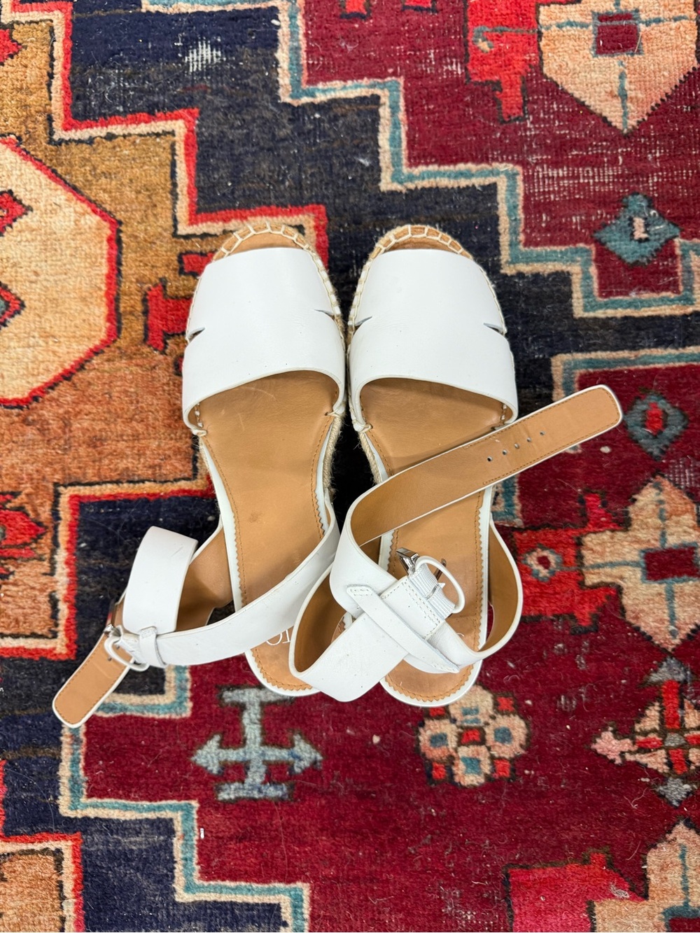 SARTO By Franco Sarto White Leather Espadrille Ankle-Strap Sandals